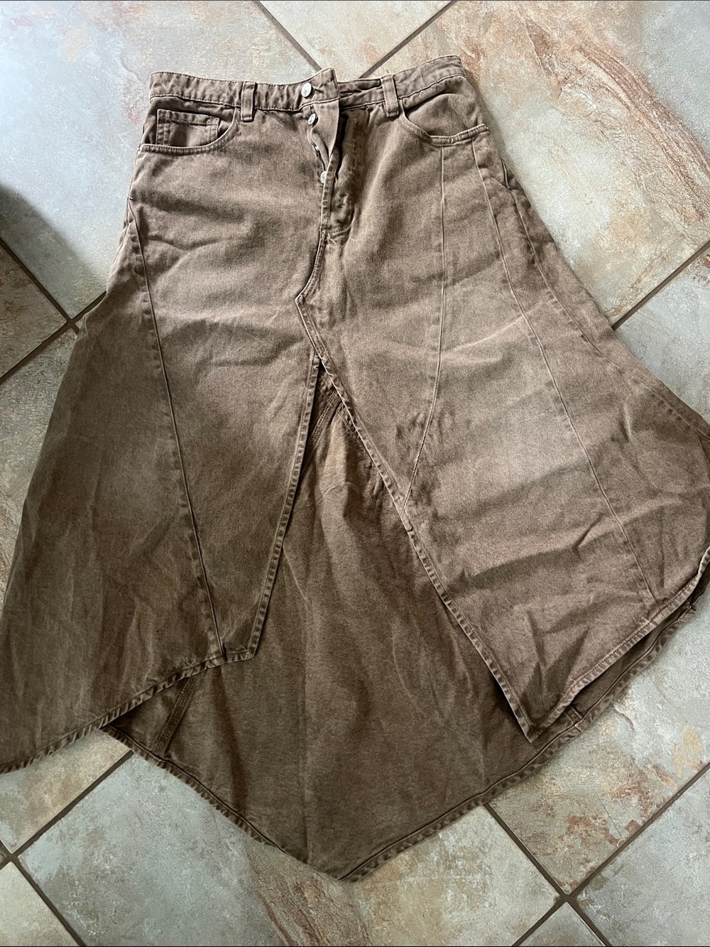 We The Free Brown High-Low Panel Denim Skirt
